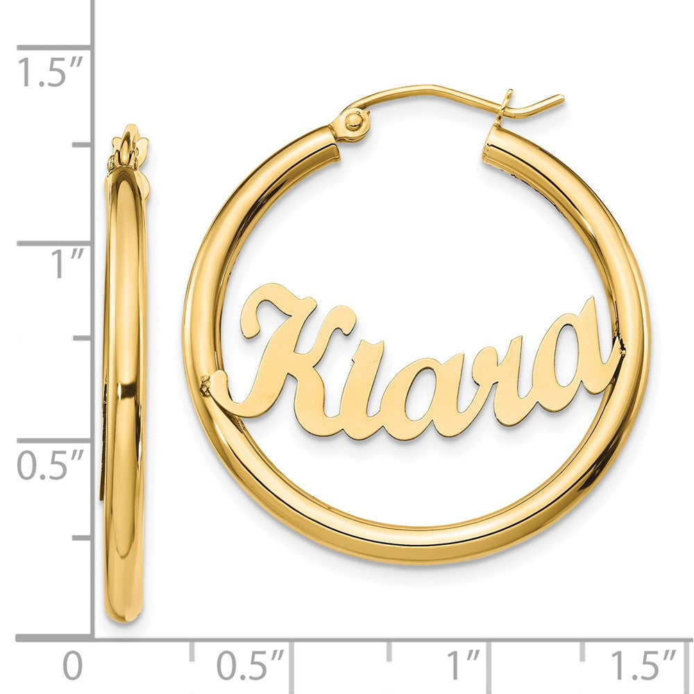14K Yellow Gold Name Plate Hoop Earrings