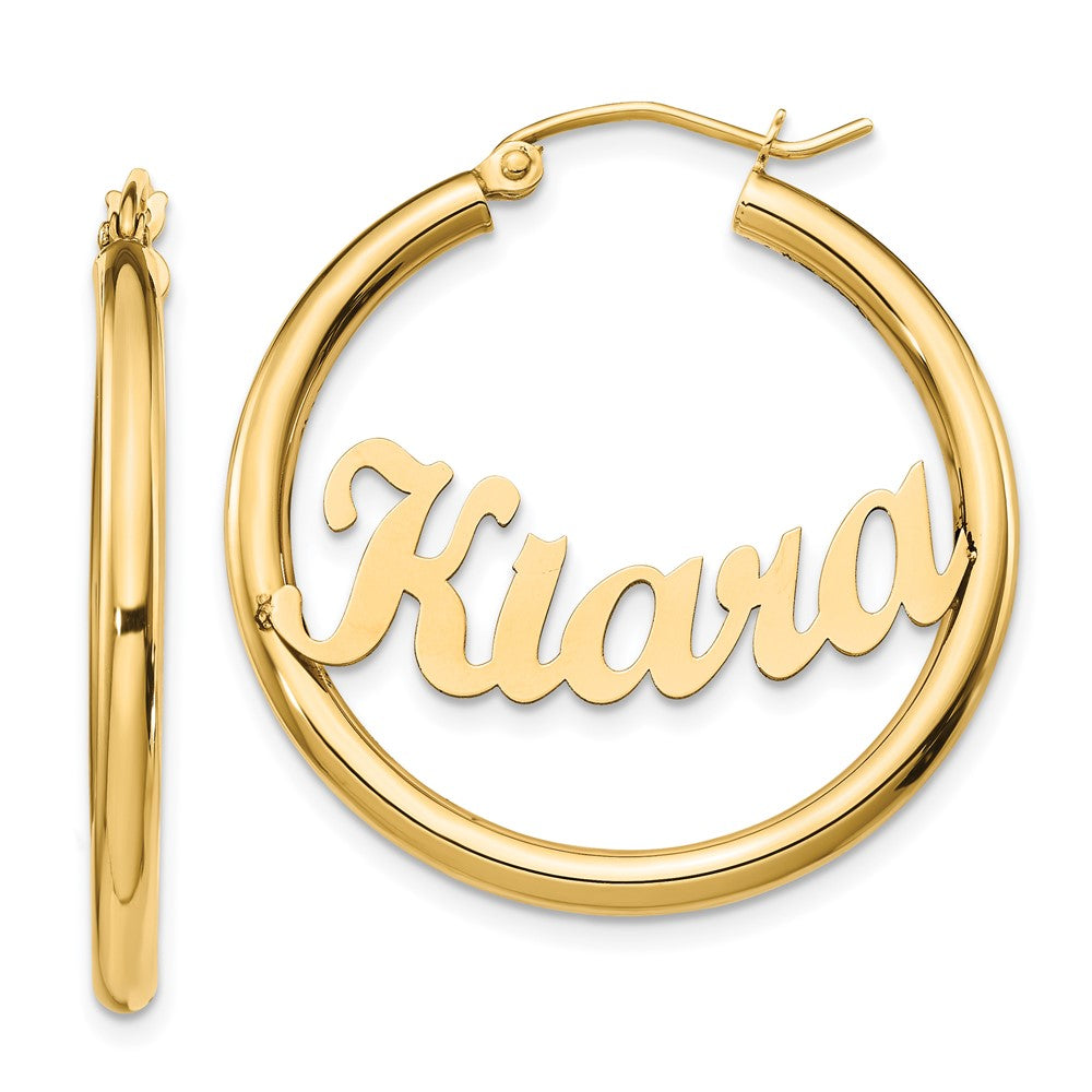 14K Yellow Gold Name Plate Hoop Earrings