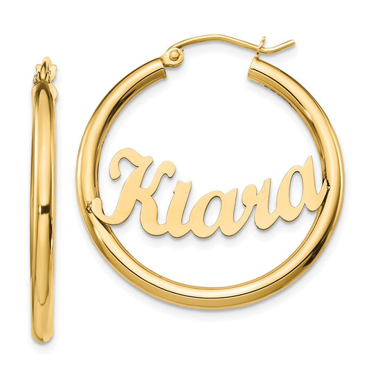 14K Yellow Gold Name Plate Hoop Earrings