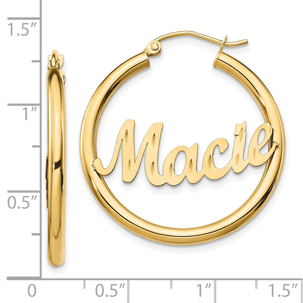 14K Yellow Gold Diamond Cut Name Plate Hoop Earrings