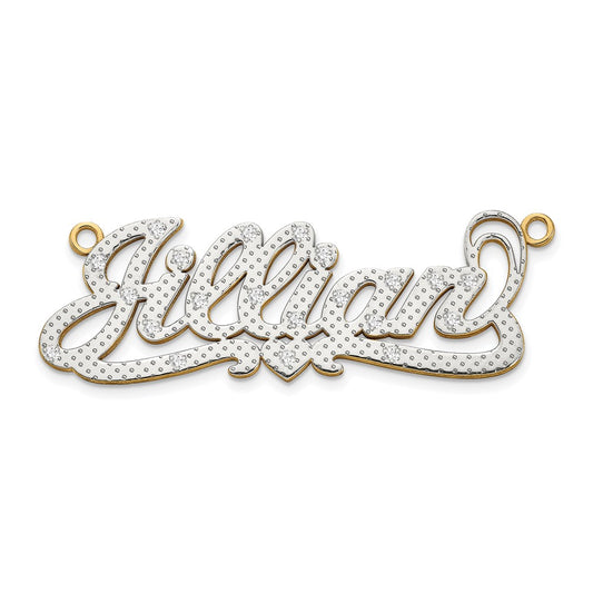 14K Yellow & Rhodium Gold And 3D Diamond With Heart Name Plate