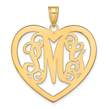 Gold Plated Sterling Silver/Gold Large Monogram Heart Pendant