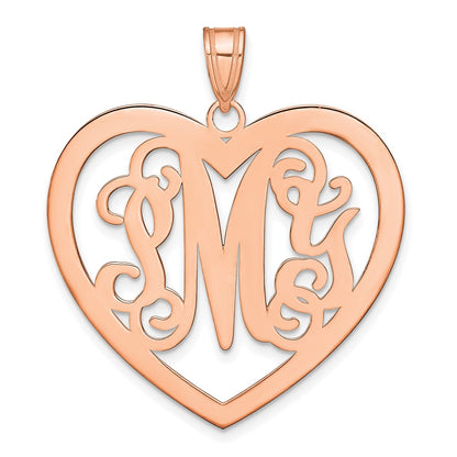 Rose Plated Sterling Silver/Rose Large Monogram Heart Pendant