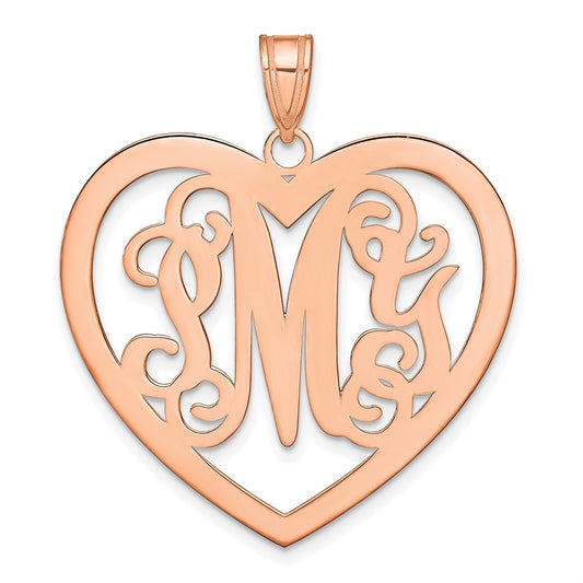 Rose Plated Sterling Silver/Rose Large Monogram Heart Pendant