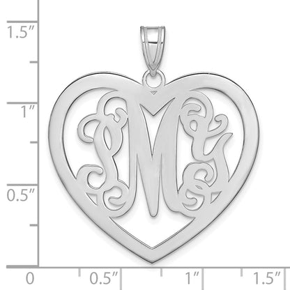 Sterling Silver Silver/Rhodium Plated Large Monogram Heart Pendant