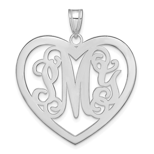 14K White Gold Large Monogram Heart Pendant