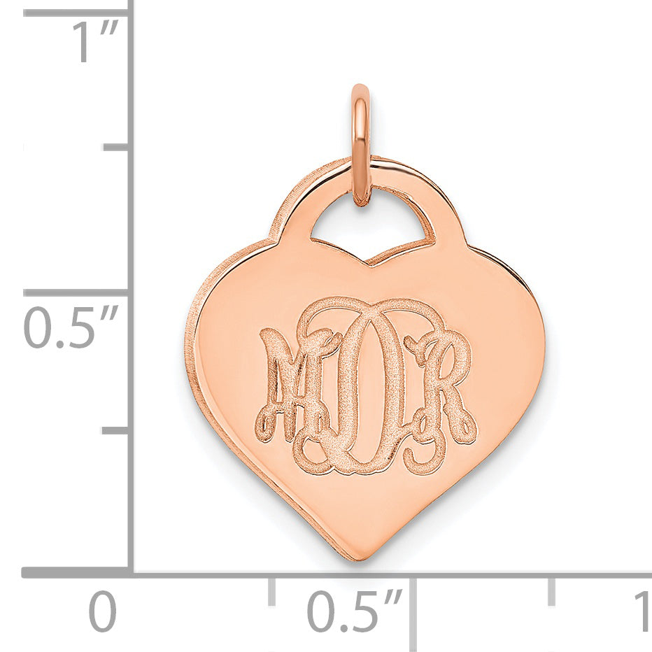 Rose Plated Sterling Silver/Rose Monogram Heart Charm