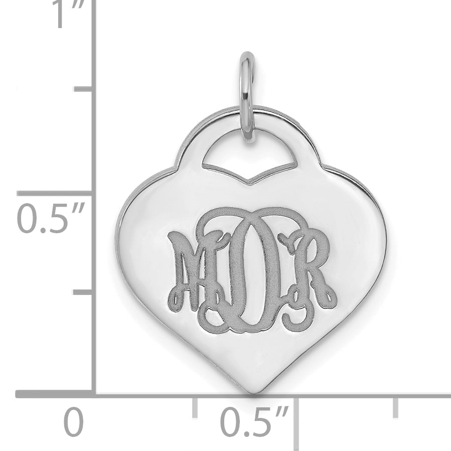 Sterling Silver Silver/Rhodium Plated Monogram Heart Charm