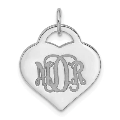 Sterling Silver Silver/Rhodium Plated Monogram Heart Charm