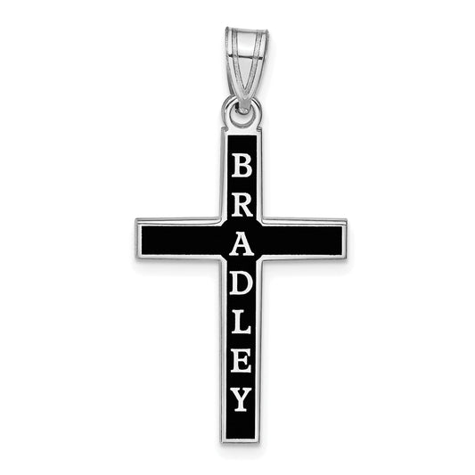 Sterling Silver Silver/Rhodium Plated Epoxy Cross With Name Pendant