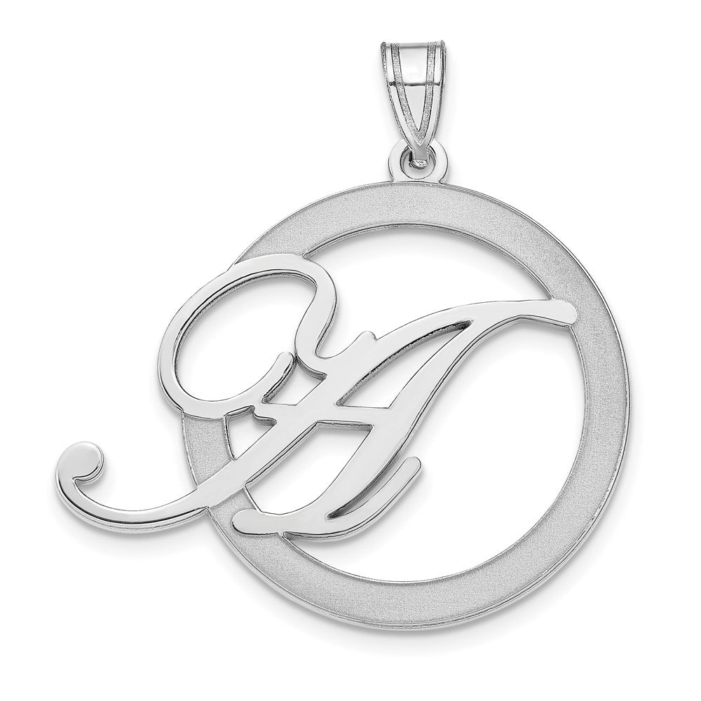 Sterling Silver Silver/Rhodium Plated Etched Initial In A Circle Pendant