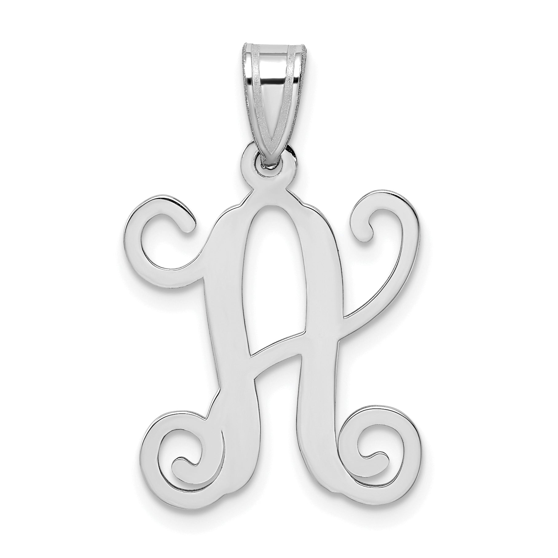 Sterling Silver Rhodium Plated Casted High Polished Initial Letter A Pendant