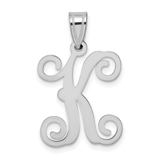 Sterling Silver Rhodium Plated Letter K Initial Pendant