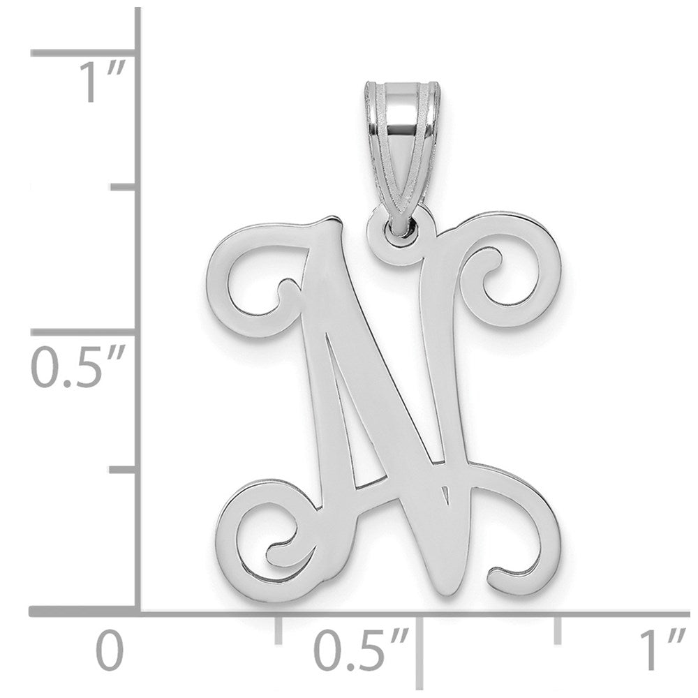 Sterling Silver Rhodium Plated Letter N Initial Pendant