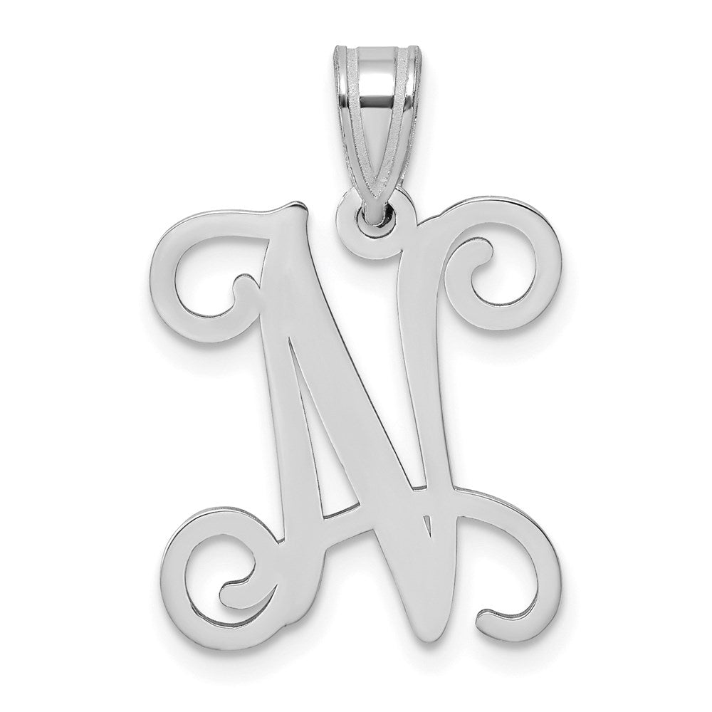 Sterling Silver Rhodium Plated Letter N Initial Pendant