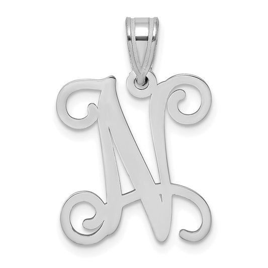 Sterling Silver Rhodium Plated Letter N Initial Pendant
