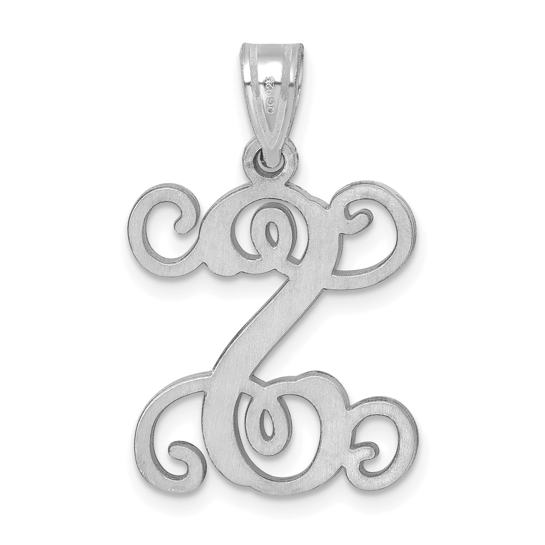 Sterling Silver Rhodium Plated Letter S Initial Pendant