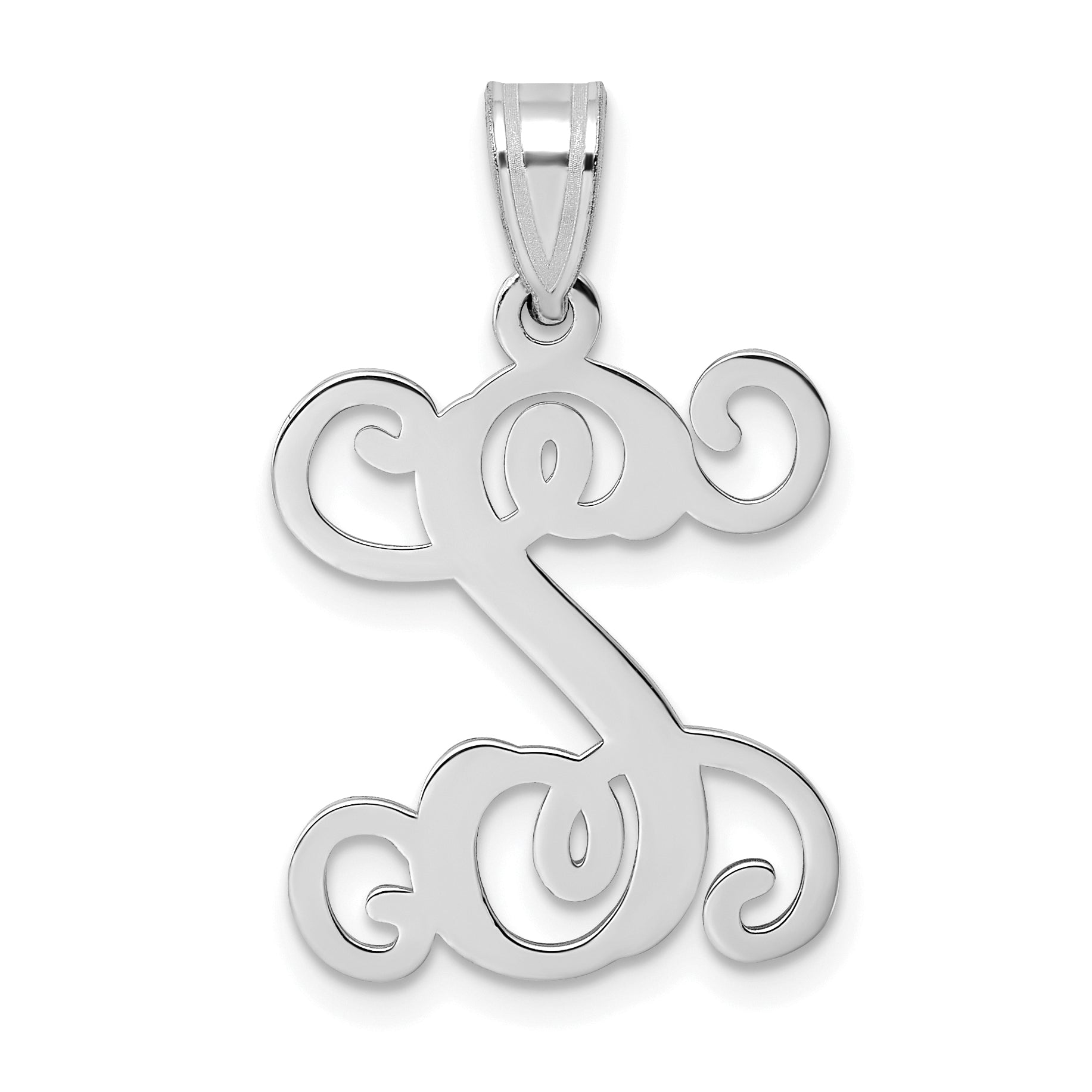 Sterling Silver Rhodium Plated Letter S Initial Pendant