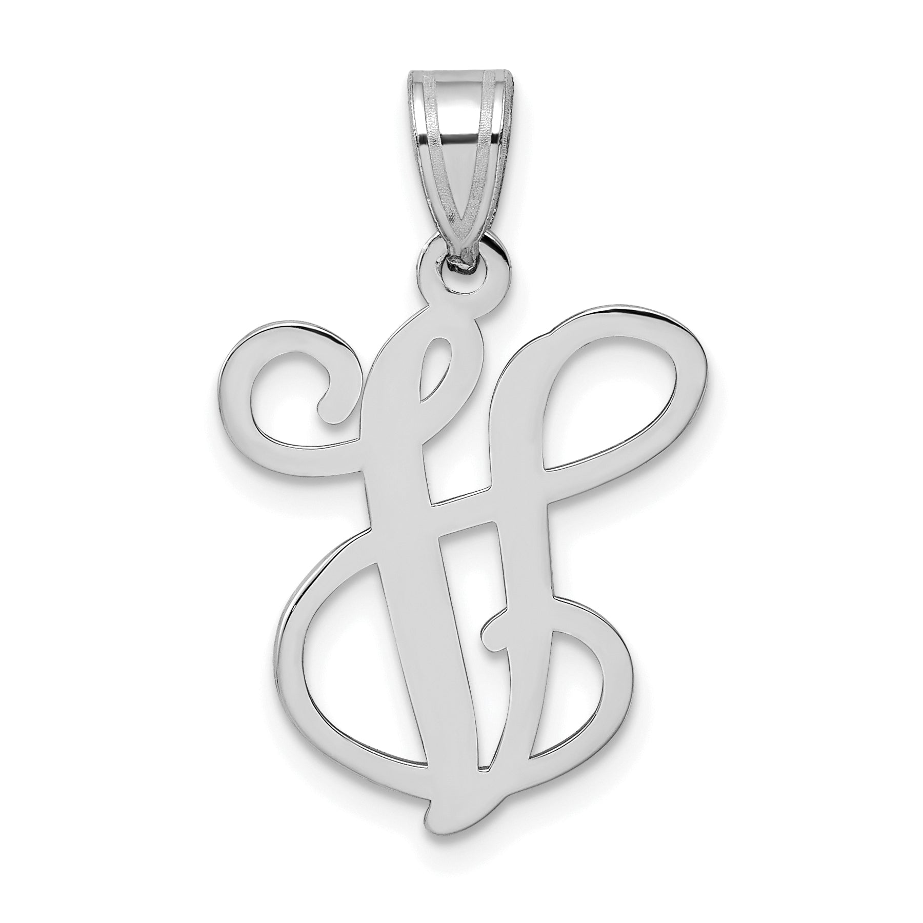 Sterling Silver Rhodium Plated Letter V Initial Pendant
