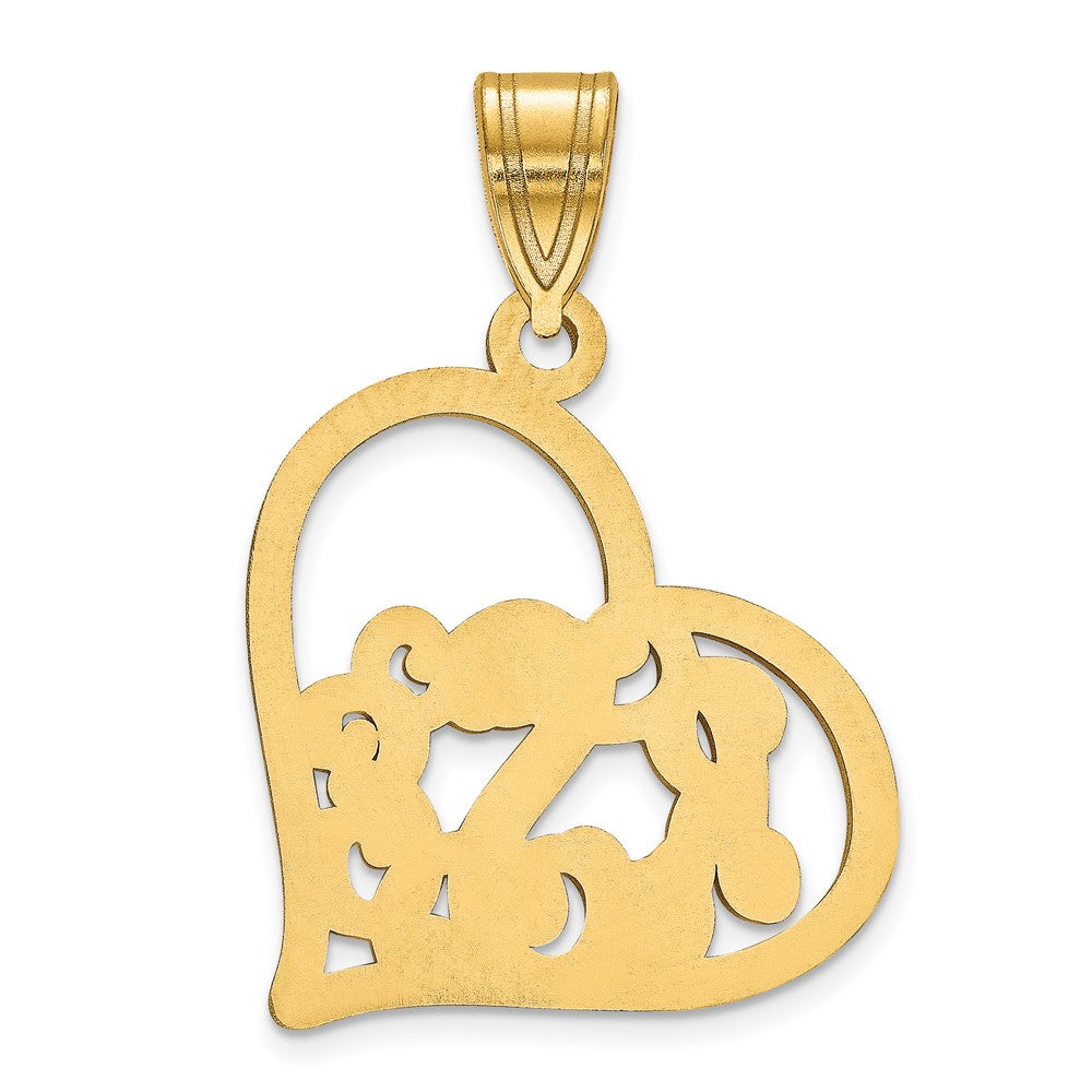 Gold Plated Sterling Silver/Gold Etched Heart Pendant