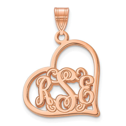 Rose Plated Sterling Silver/Rose Etched Heart Pendant