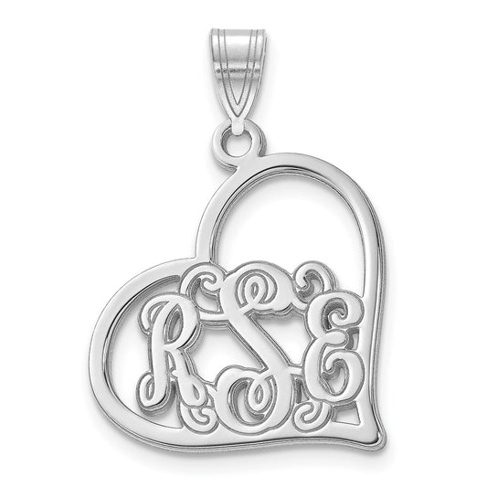 Sterling Silver Silver/Rhodium Plated Etched Heart Pendant