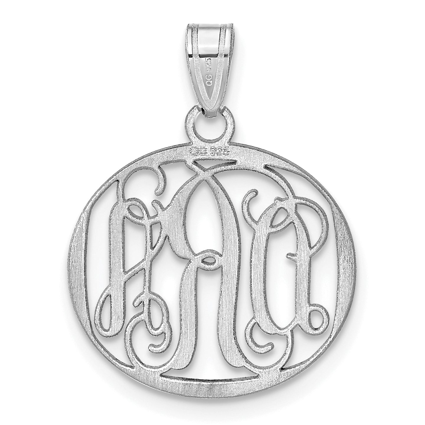 14K White Gold Small Round Monogram Pendant