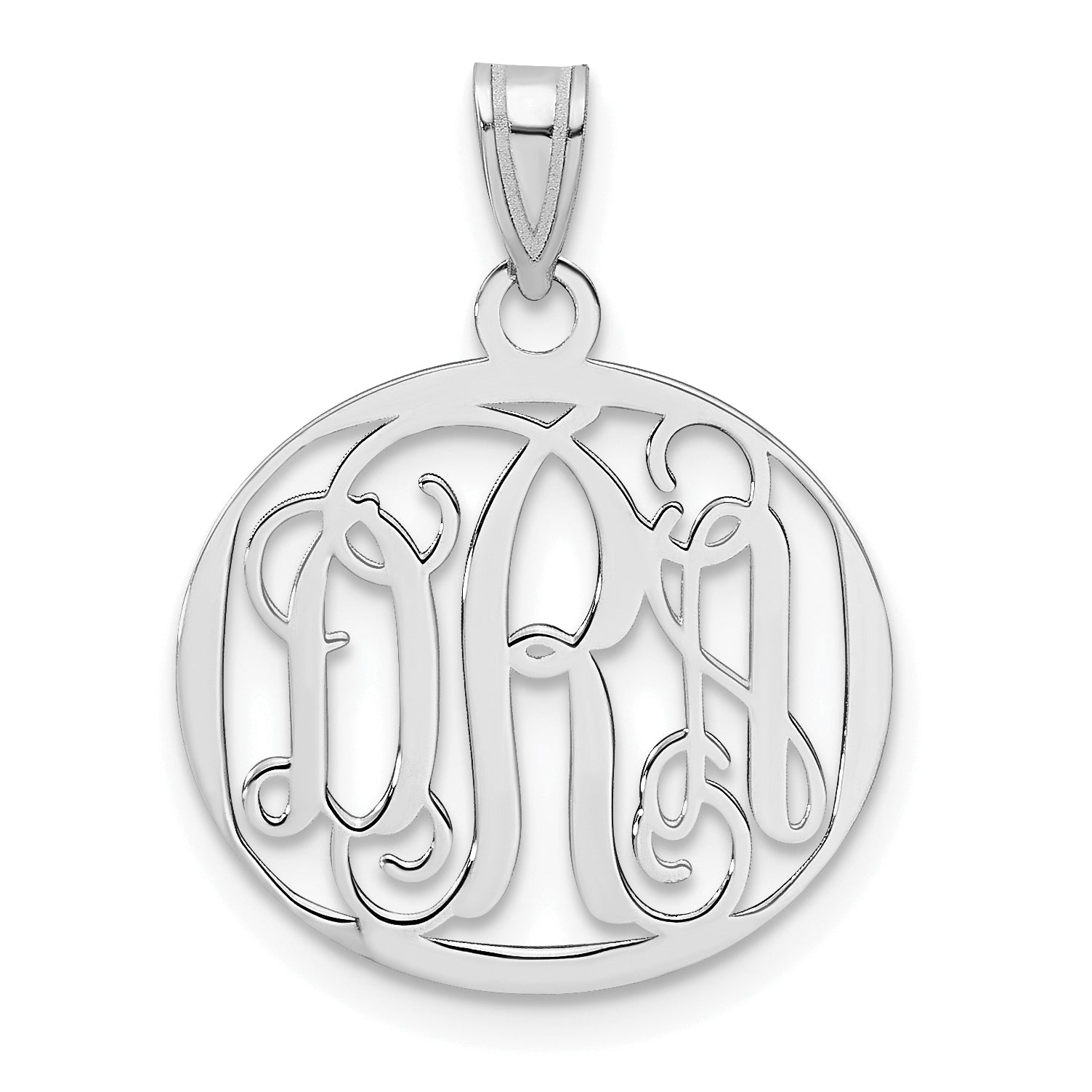 14K White Gold Small Round Monogram Pendant