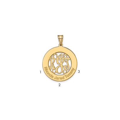 Gold Plated Sterling Silver/Gold Round Family Monogram Pendant