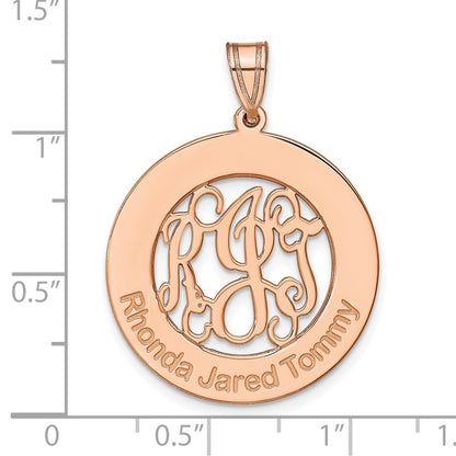 Rose Plated Sterling Silver/Rose Round Family Monogram Pendant
