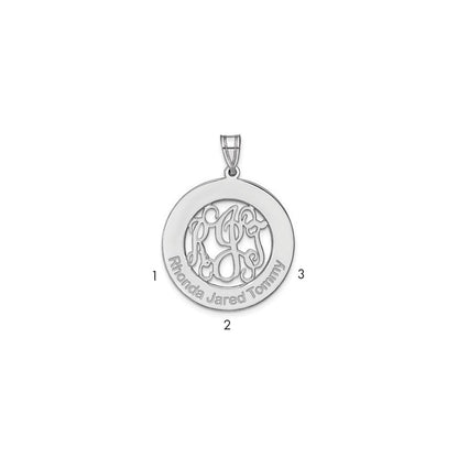 Sterling Silver Silver/Rhodium Plated Round Family Monogram Pendant