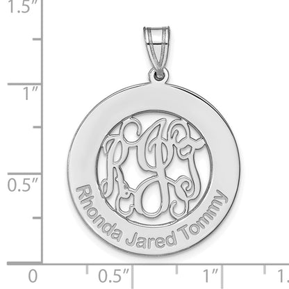 Sterling Silver Silver/Rhodium Plated Round Family Monogram Pendant