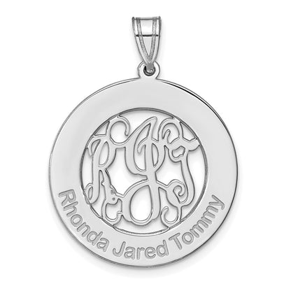 Sterling Silver Silver/Rhodium Plated Round Family Monogram Pendant