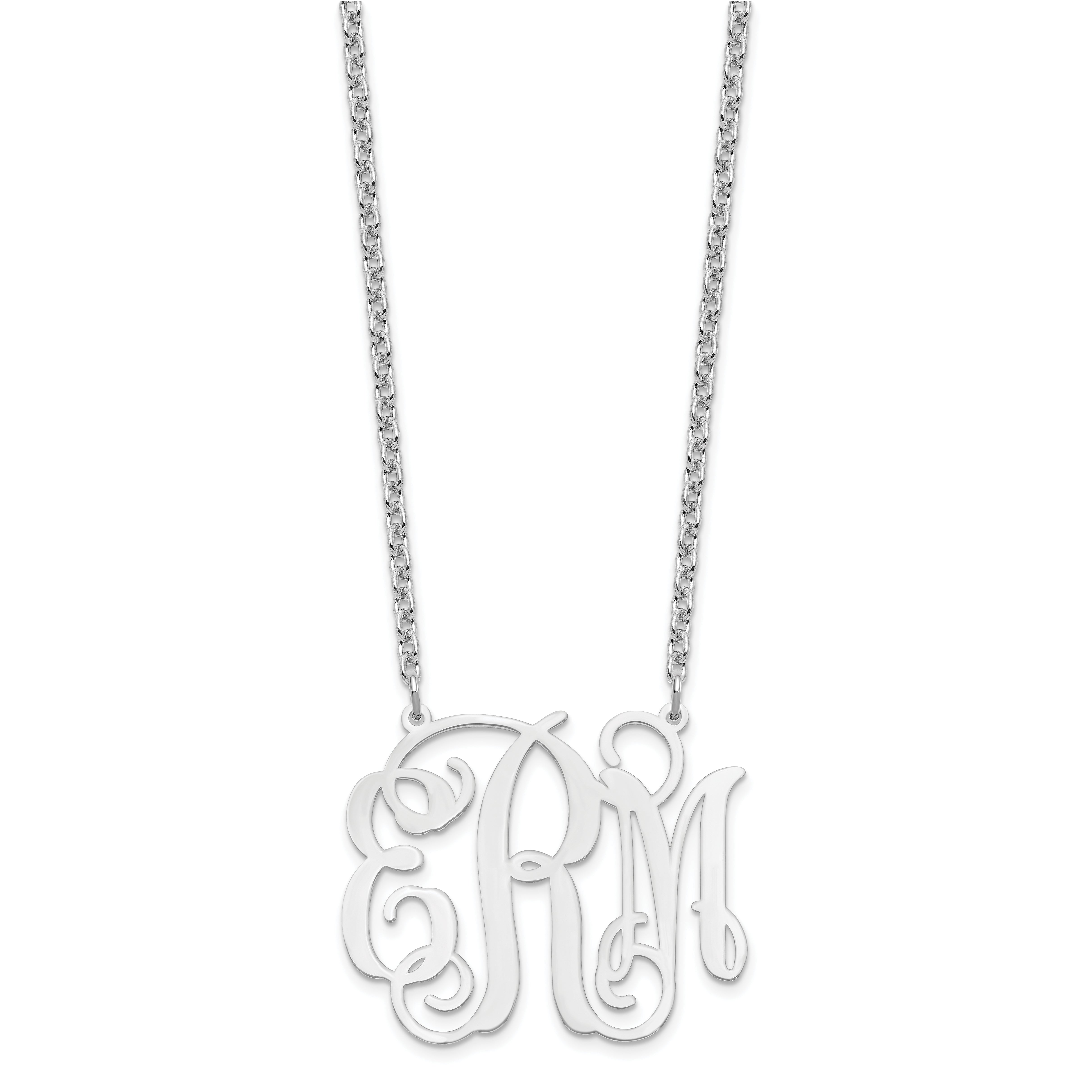 Sterling Silver Silver/Rhodium Plated Large Monogram Necklace