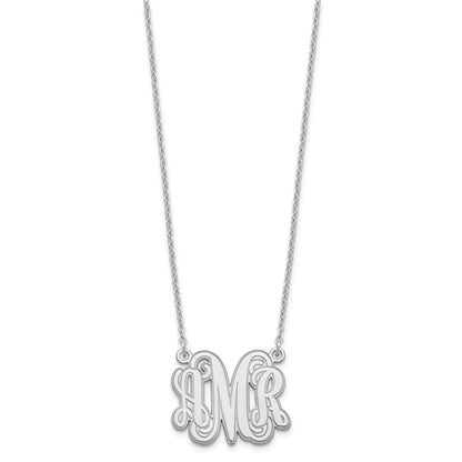Sterling Silver Silver/Rhodium Plated Etched Monogram Necklace