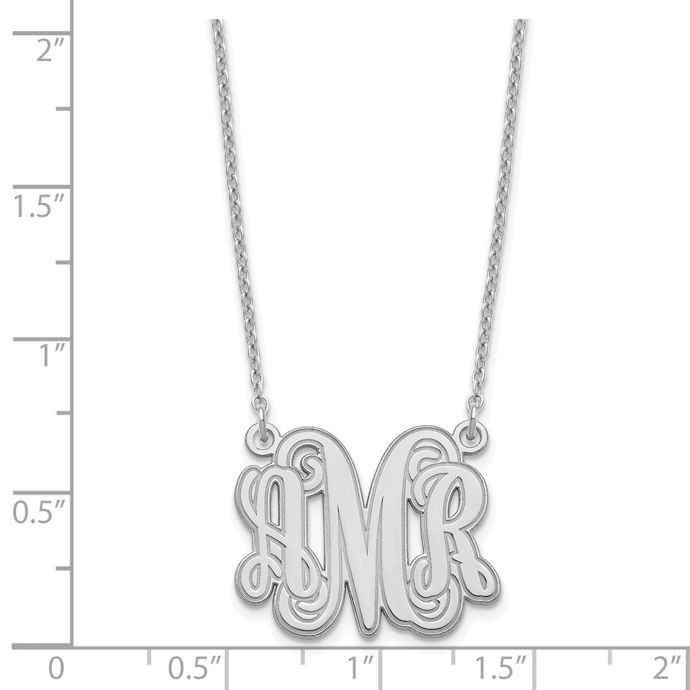 Sterling Silver Silver/Rhodium Plated Etched Monogram Necklace