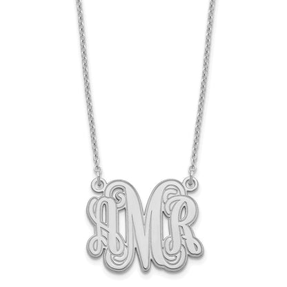 Sterling Silver Silver/Rhodium Plated Etched Monogram Necklace