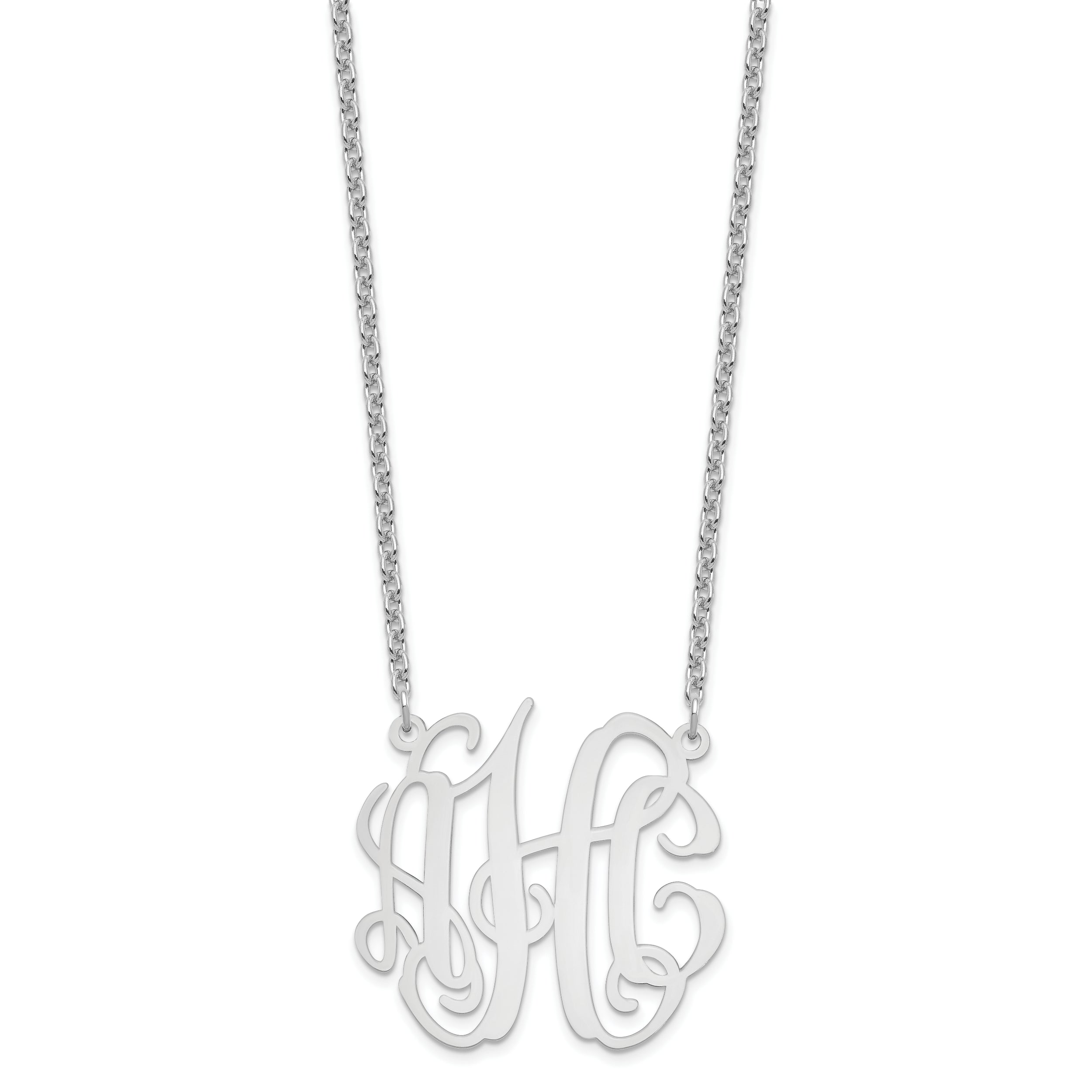 Sterling Silver Silver/Rhodium Plated Medium Monogram Necklace