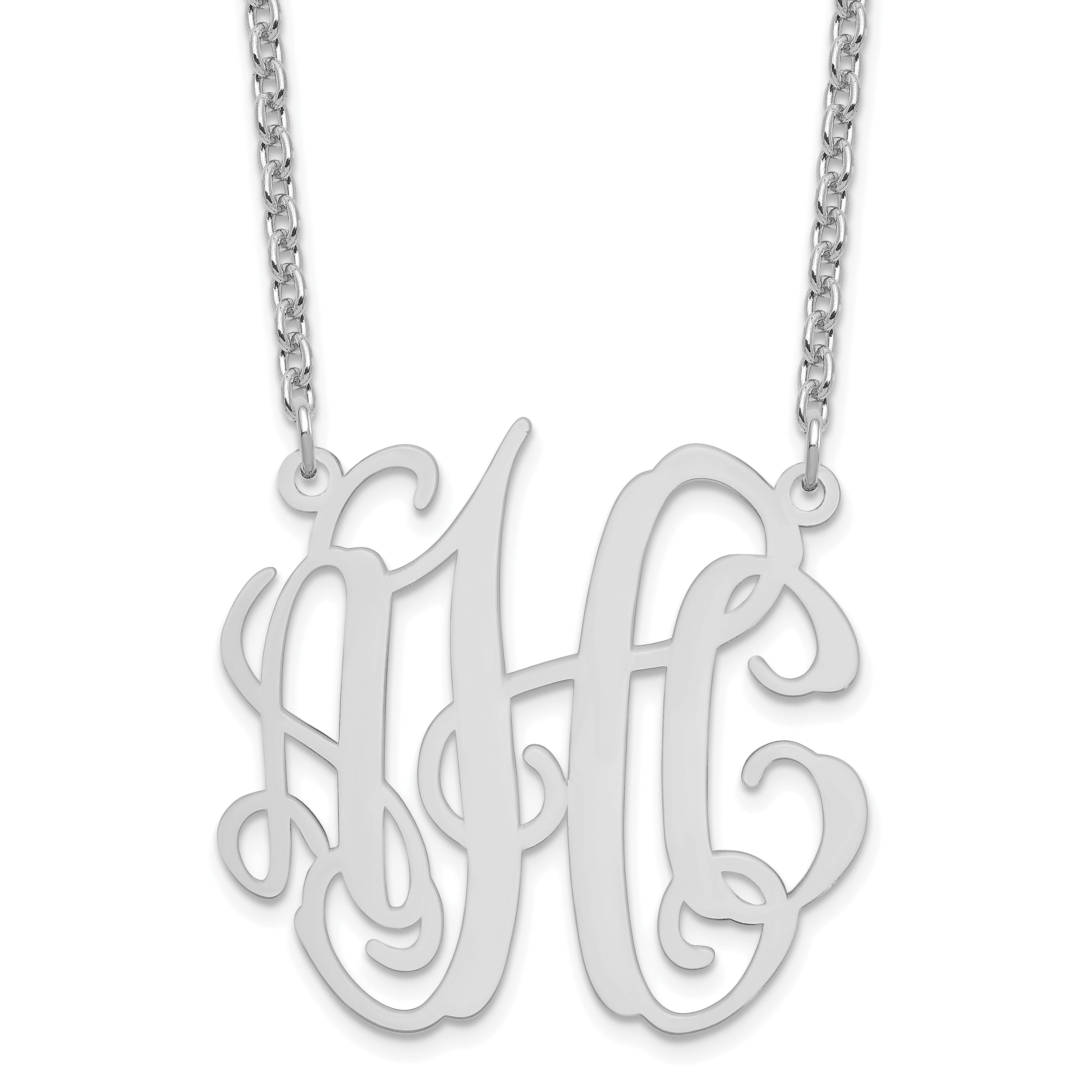 Sterling Silver Silver/Rhodium Plated Medium Monogram Necklace