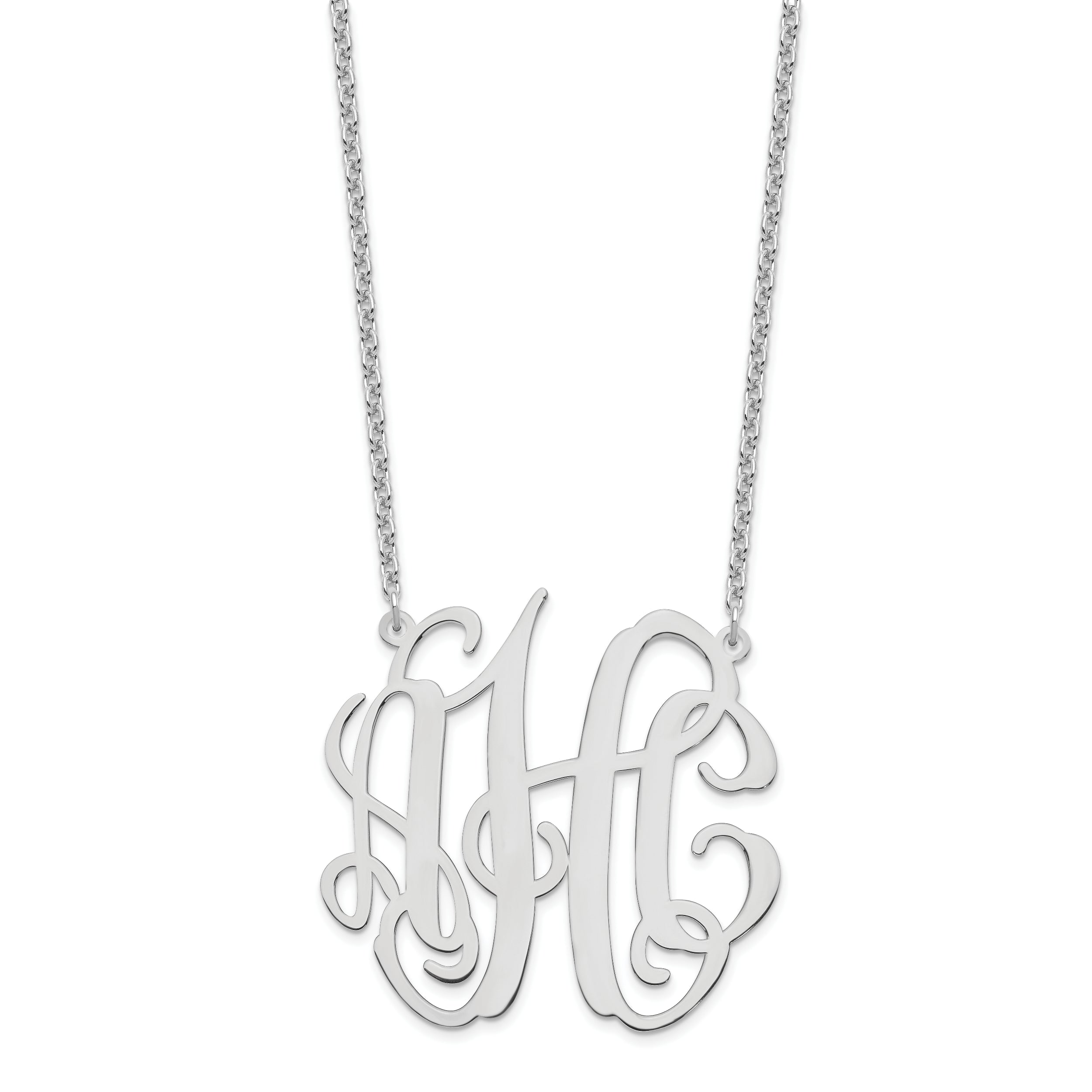 Sterling Silver Silver/Rhodium Plated Large Monogram Necklace