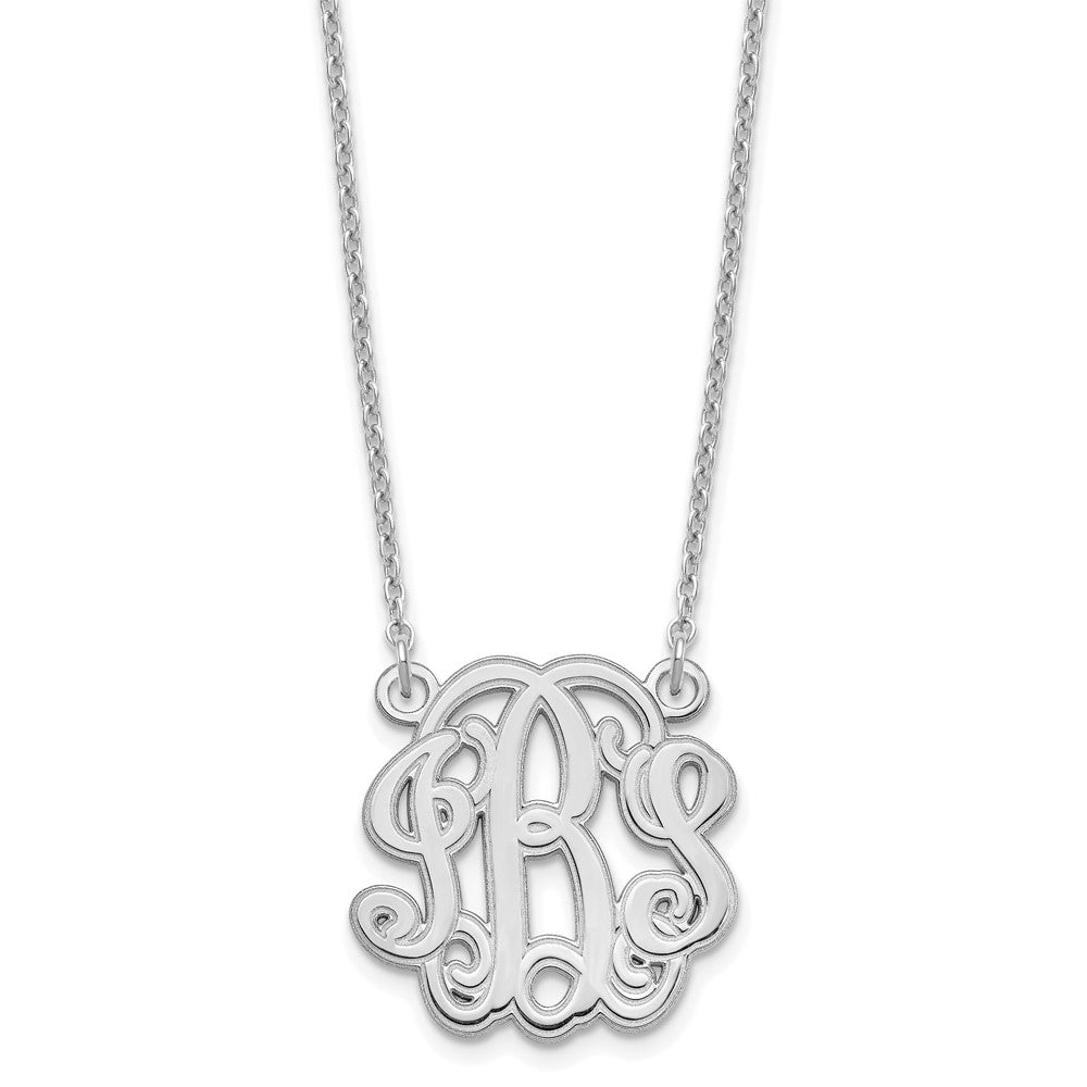 Sterling Silver Silver/Rhodium Plated Etched Monogram Necklace