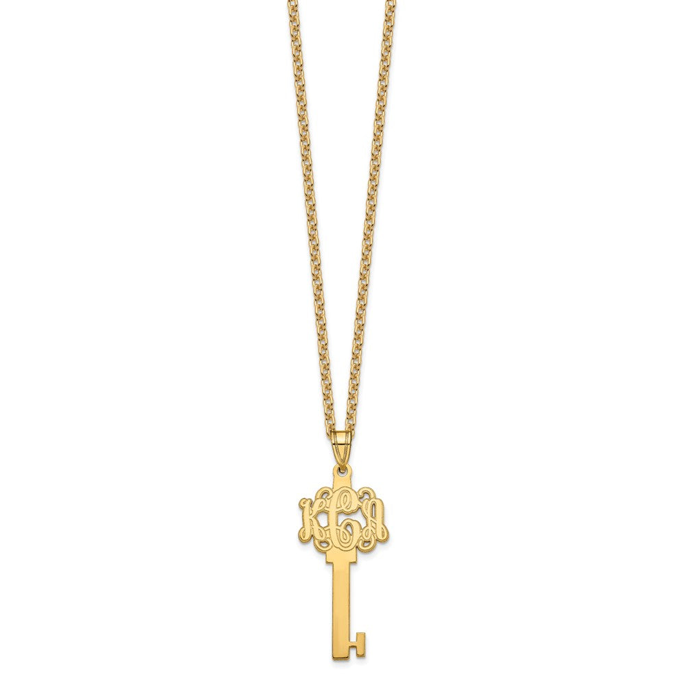 Gold Plated Sterling Silver/Gold Etched Monogram Key Necklace
