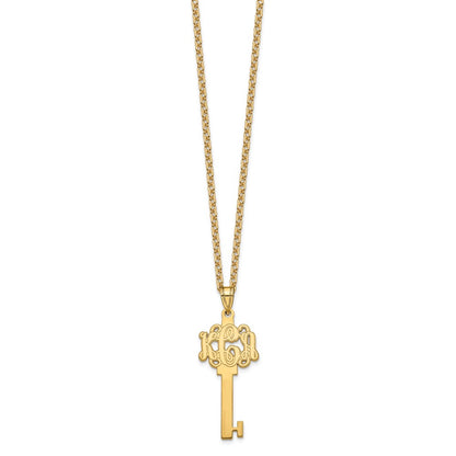 Gold Plated Sterling Silver/Gold Etched Monogram Key Necklace