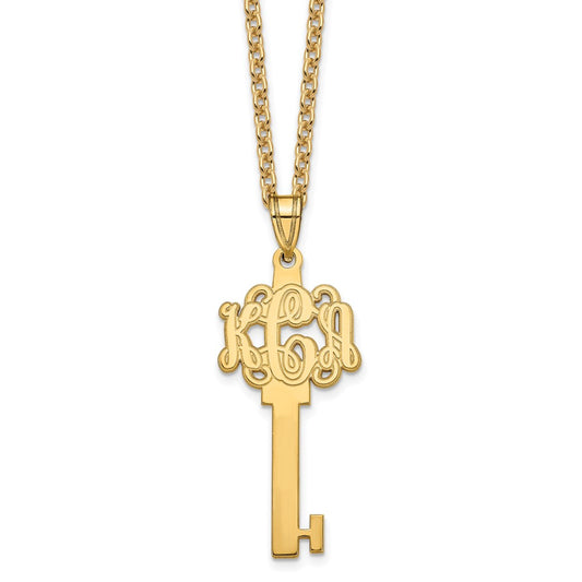Gold Plated Sterling Silver/Gold Etched Monogram Key Necklace