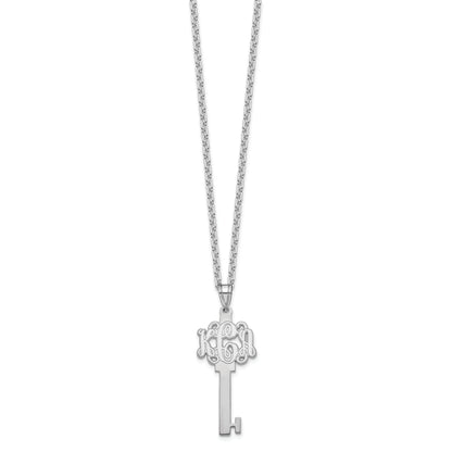 Sterling Silver Silver/Rhodium Plated Etched Monogram Key Necklace