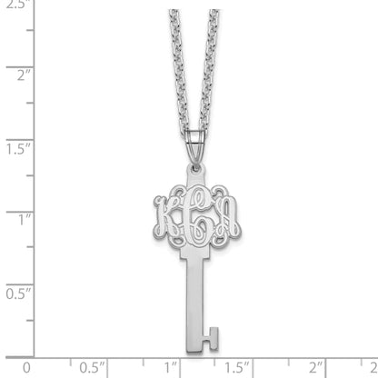 Sterling Silver Silver/Rhodium Plated Etched Monogram Key Necklace