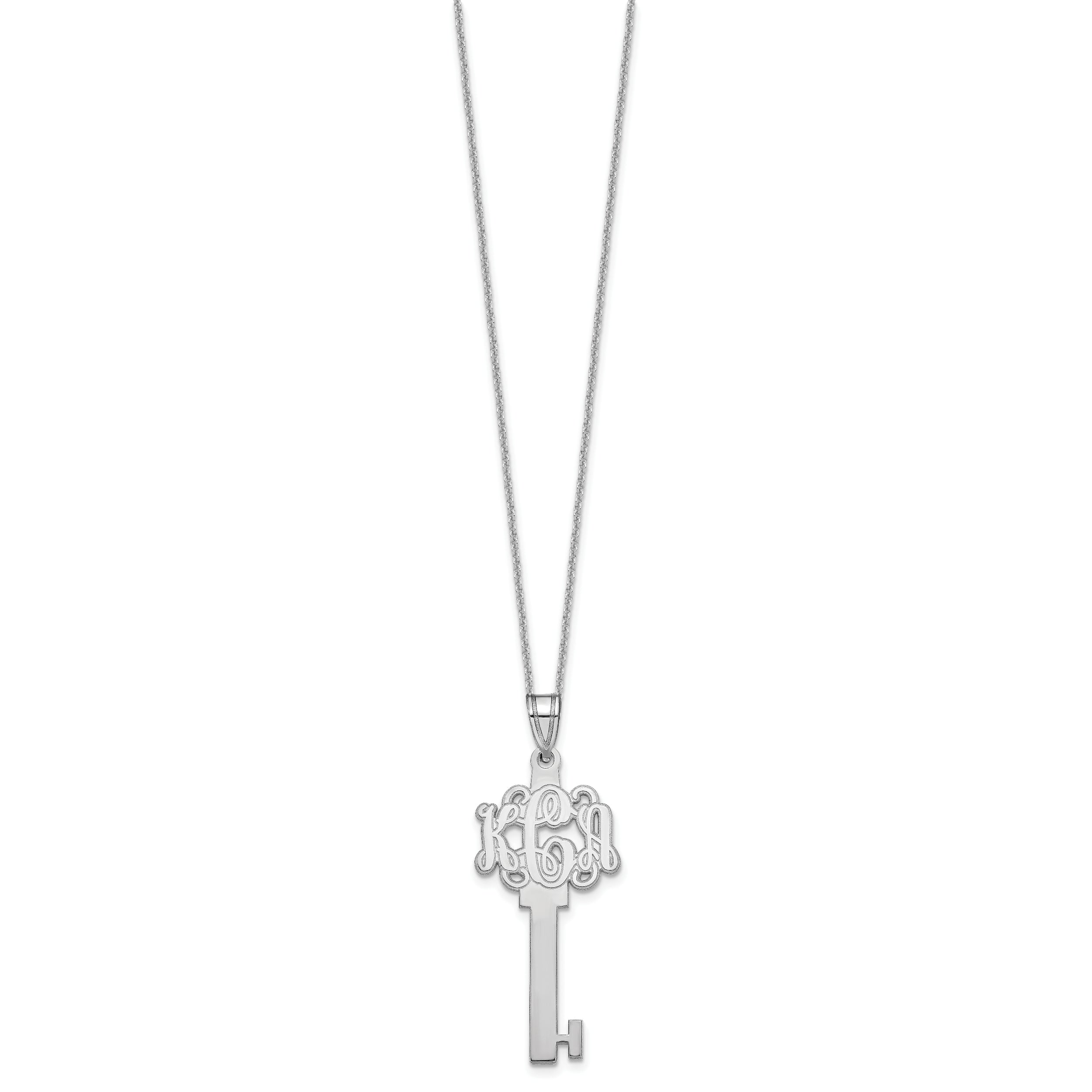 14K White Gold Etched Monogram Key Necklace
