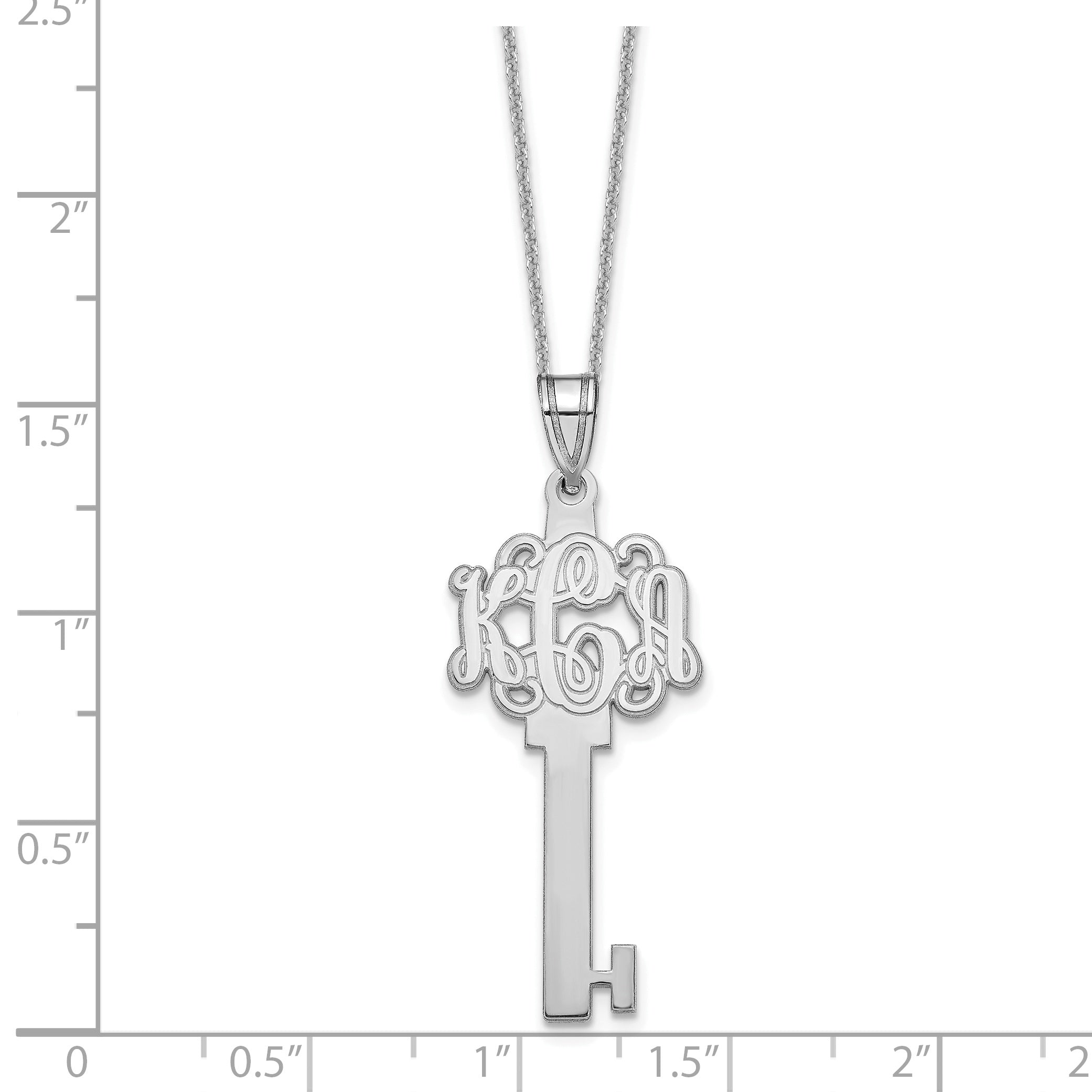 14K White Gold Etched Monogram Key Necklace
