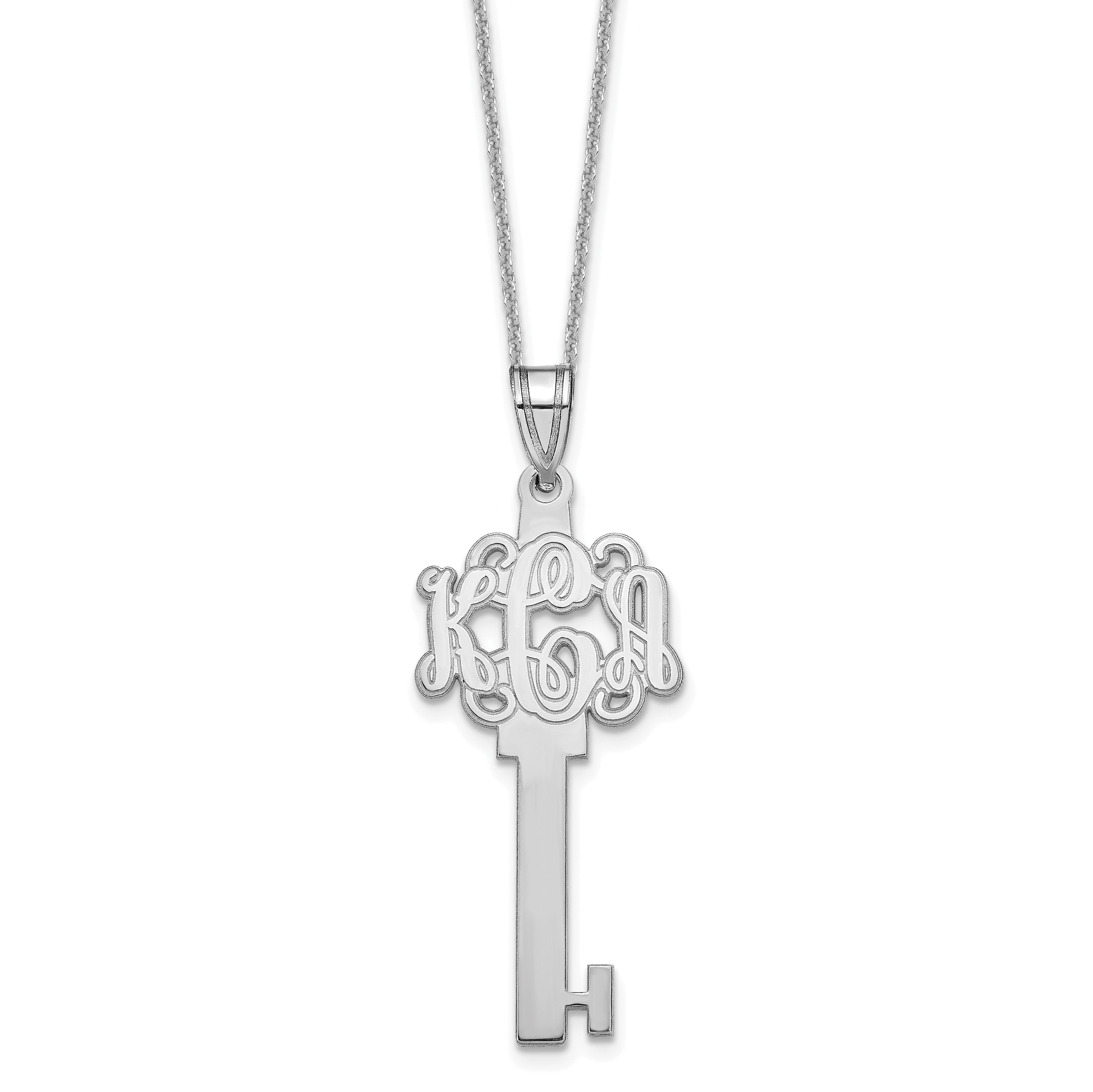 14K White Gold Etched Monogram Key Necklace