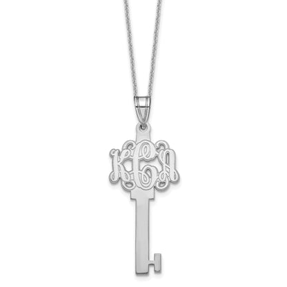 14K White Gold Etched Monogram Key Necklace